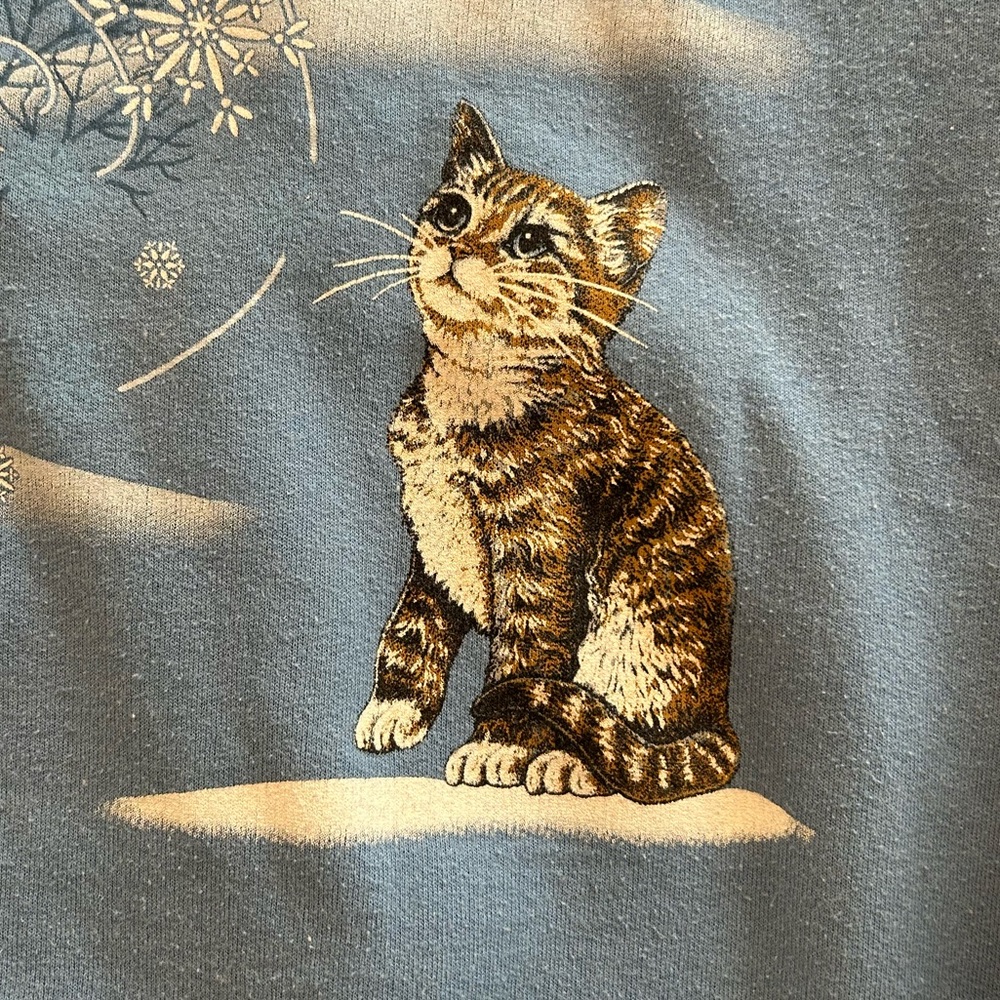 Vintage Jerzees Crewneck Sweatshirt Womens Large Blue Cat with Snowflakes - Picture 11 of 12
